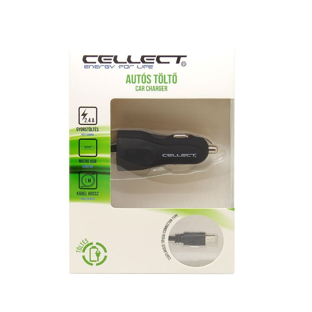 Cellect autós töltő Micro USB csatlakozással, 2.4A