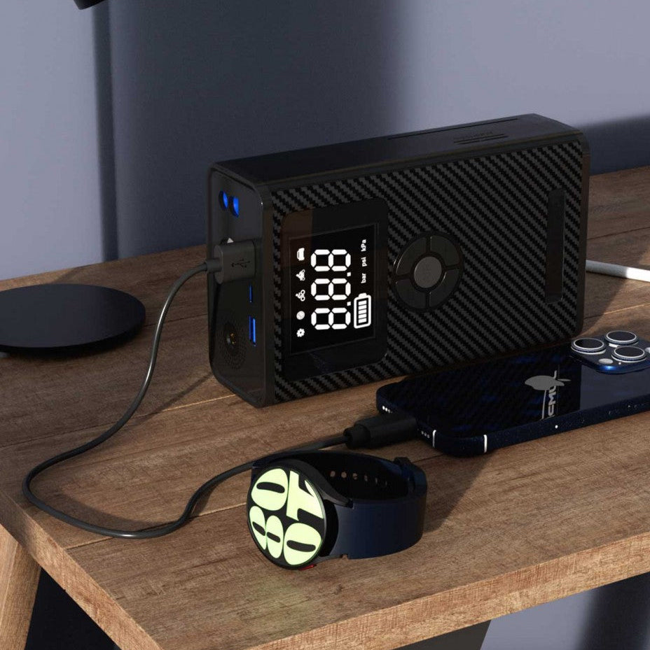 Cellect 5 in 1 hordozható indításrásegítő, powerbank és kompresszor, Fekete
