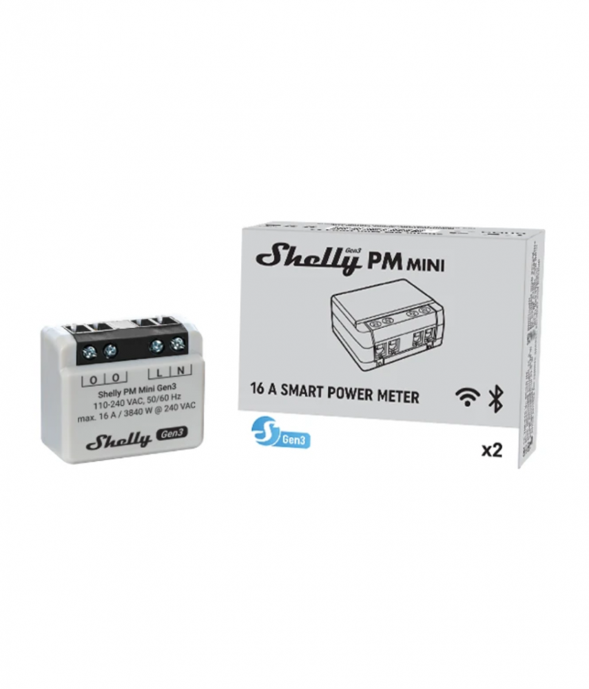 Shelly PM Mini Gen3, WiFi + Bluetooth modul, fogyasztásméréssel