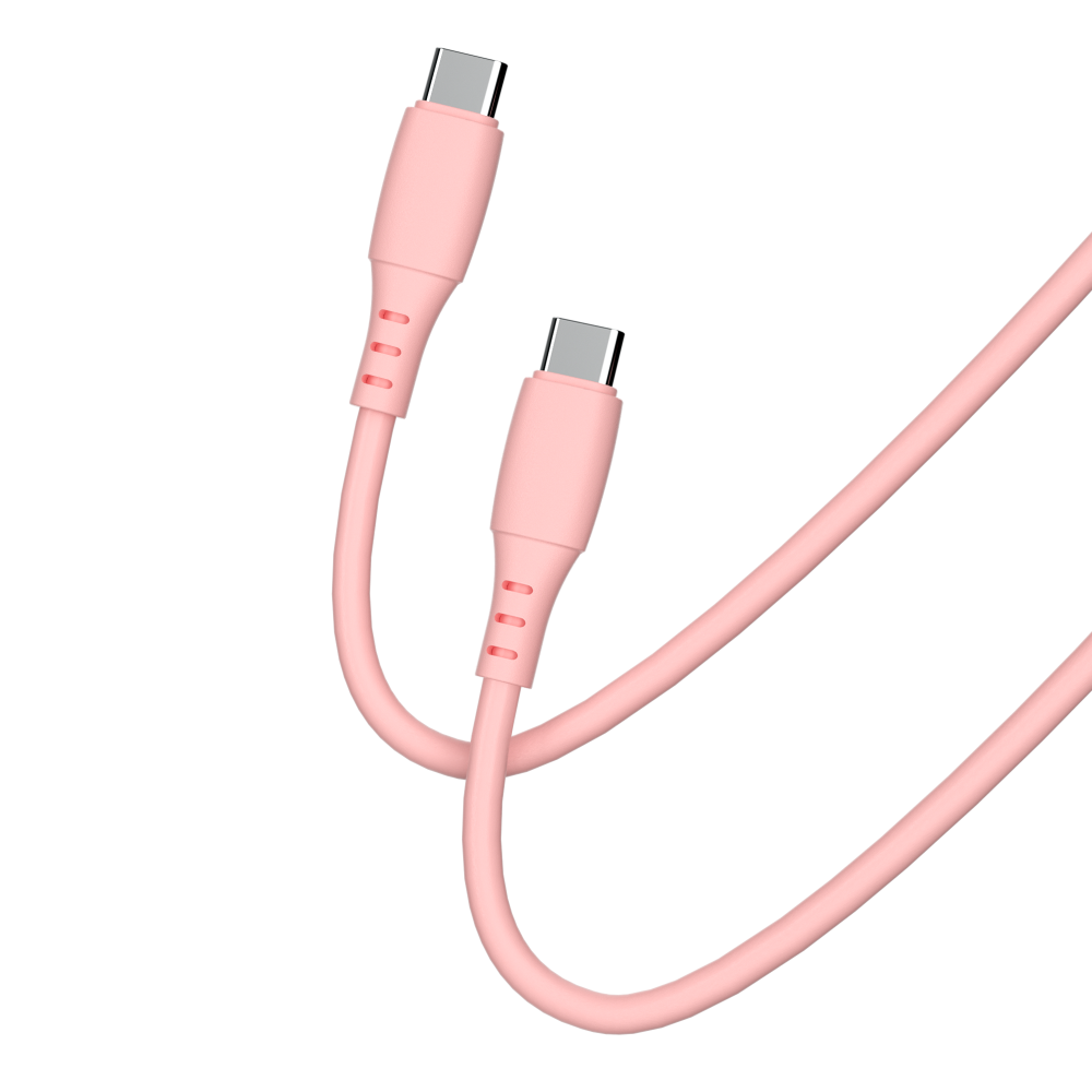 Cellect USB-C és USB-C puha szilikon adat és töltőkábel, 100 cm, Pink