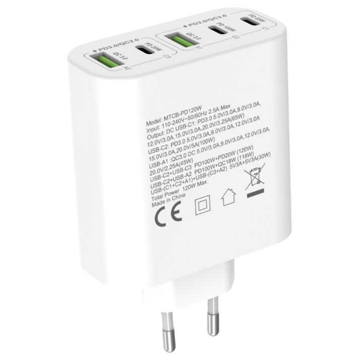 Cellect 120W hálózati gyorstöltő adapter, Fehér