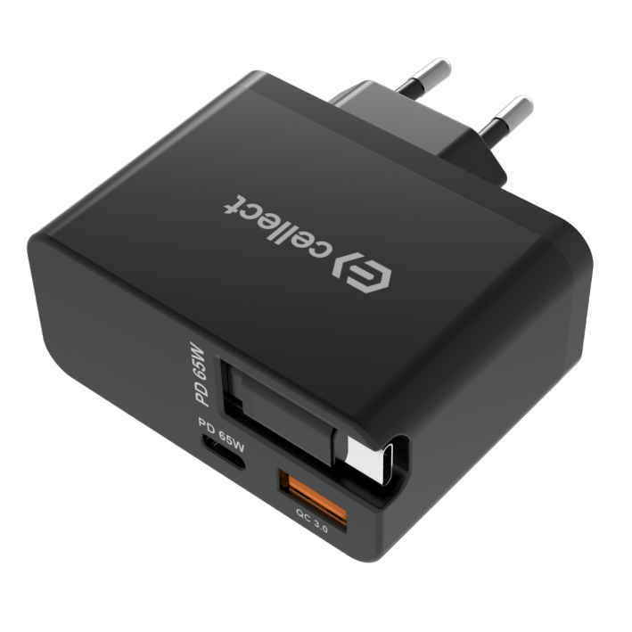 Cellect 65W hálózati gyorstöltő adapter visszahúzható kábellel