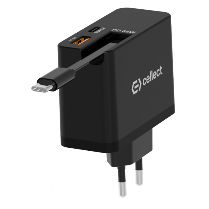 Cellect 65W hálózati gyorstöltő adapter visszahúzható kábellel