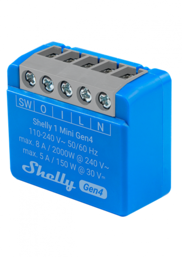 Shelly 1 Mini GEN4 egy áramkörös WiFi, Bt, Zb, Matter okosrelé