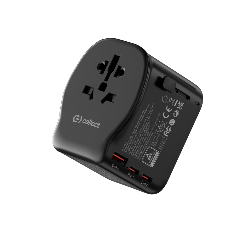 Cellect Utazó adapter 65W, 2 USB-C, 1 USB-A UK/CN/EU standard
