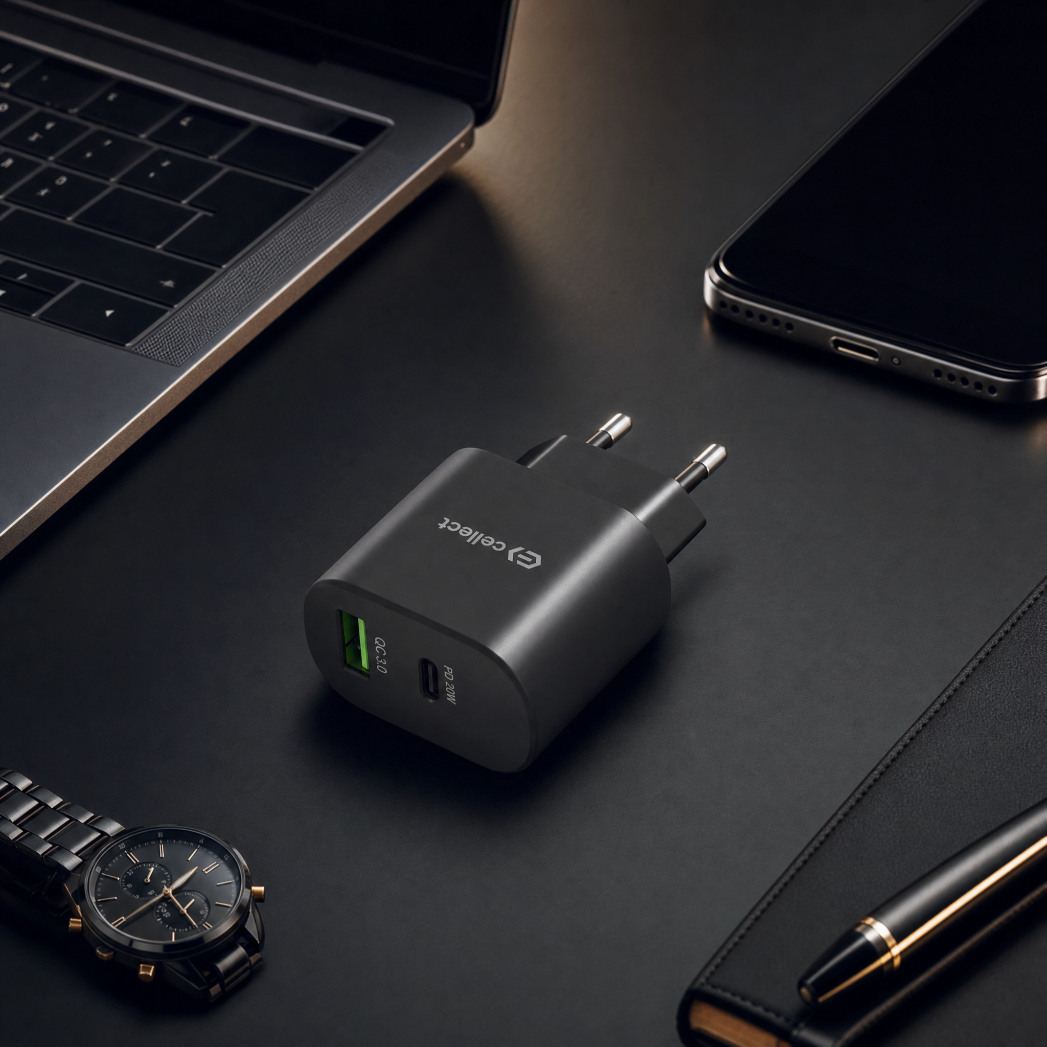 Cellect 20W hálózati gyorstöltő adapter, Fekete