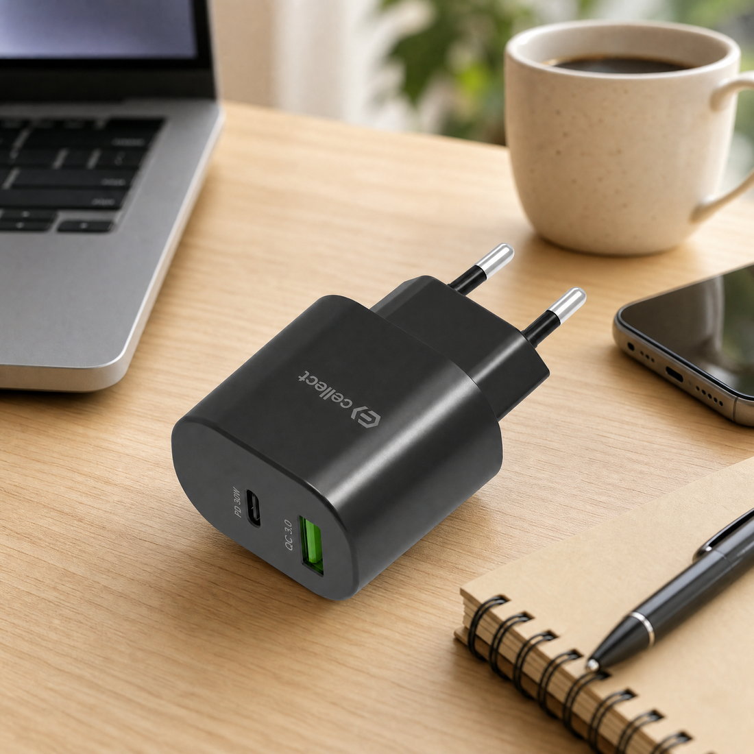 Cellect 30W hálózati gyorstöltő adapter, Fekete