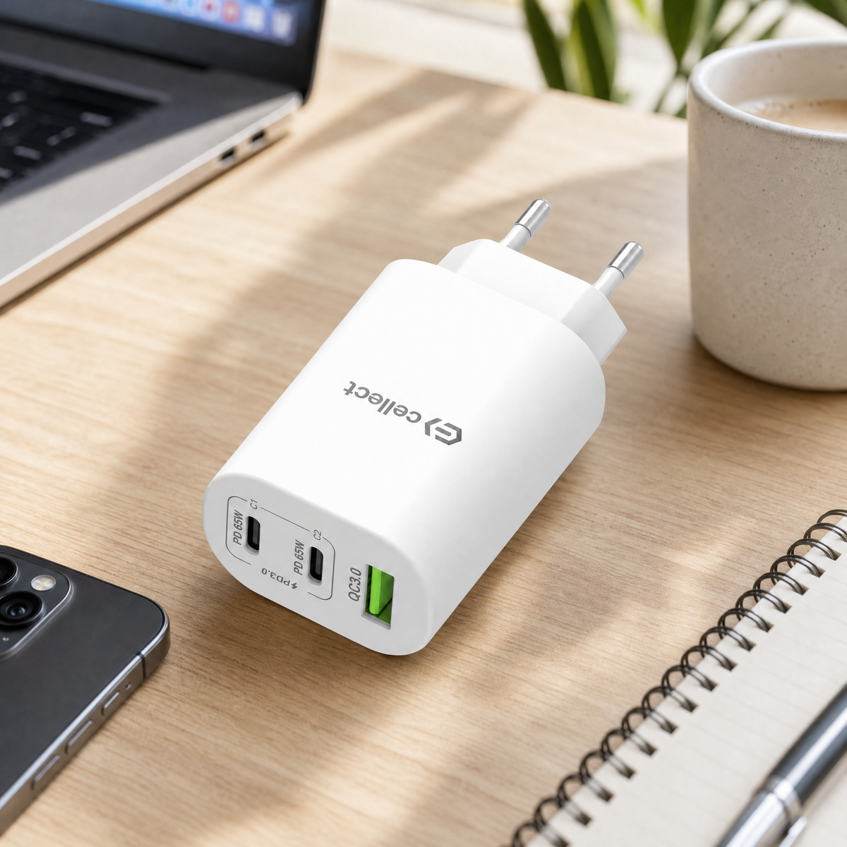 Cellect 65W hálózati gyorstöltő adapter, Fehér