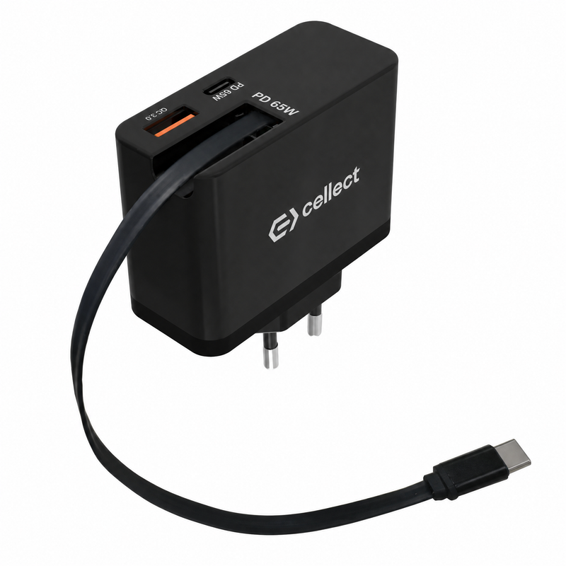 Cellect 65W hálózati gyorstöltő adapter visszahúzható kábellel