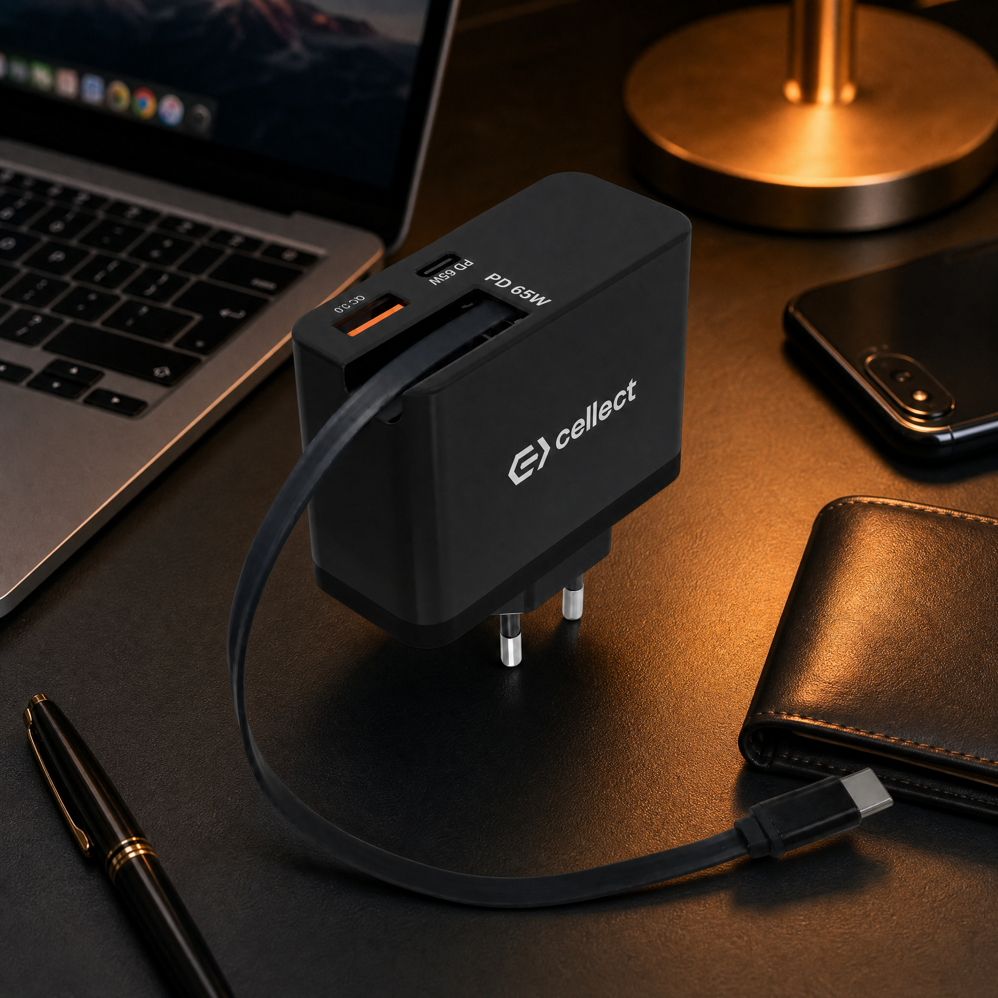 Cellect 65W hálózati gyorstöltő adapter visszahúzható kábellel