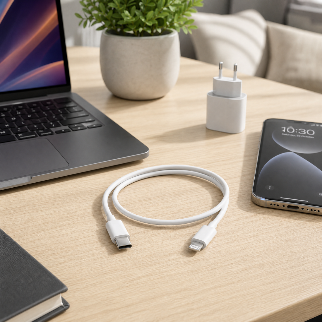 Cellect Ligtning és USB-C adat és töltőkábel, 100 cm, Fehér