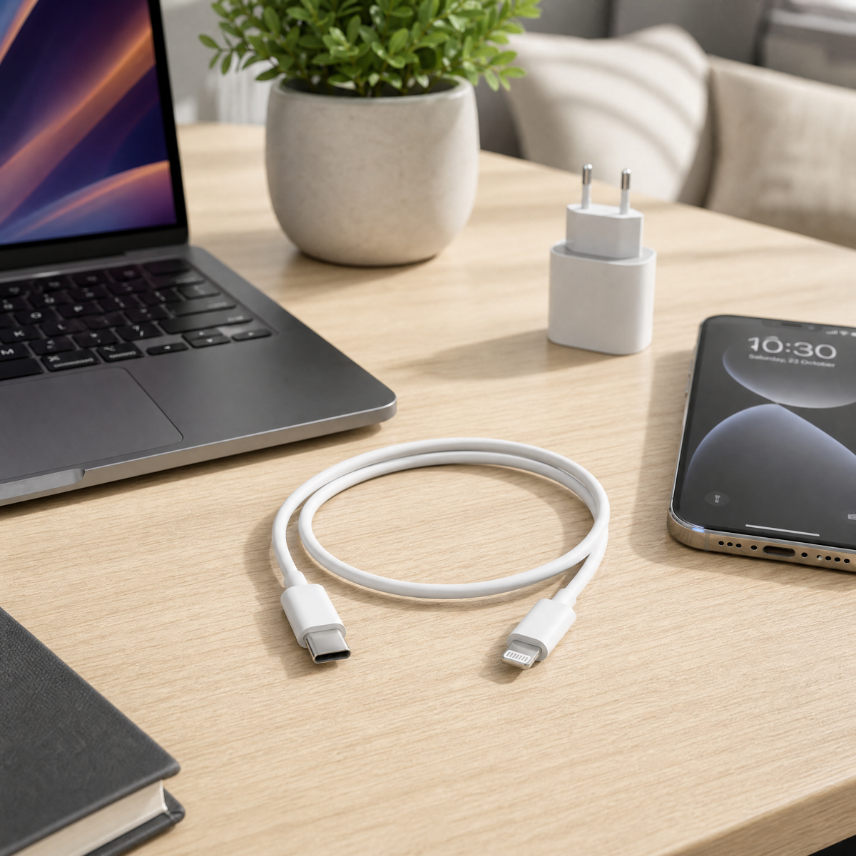 Cellect Ligtning és USB-C adat és töltőkábel, 100 cm, Fehér