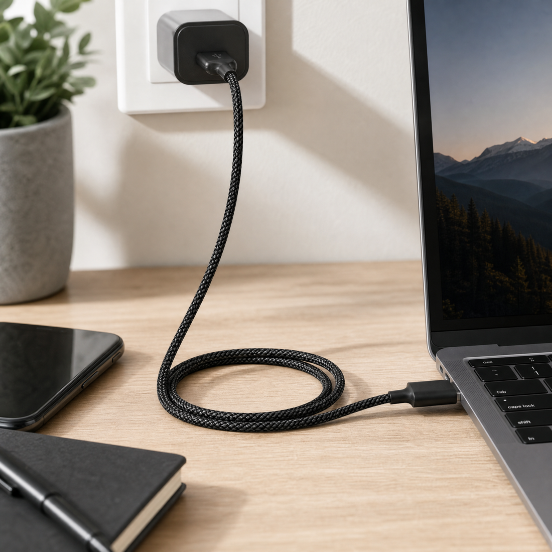 Cellect USB-A és USB-C adat és töltőkábel, 100 cm, Fekete