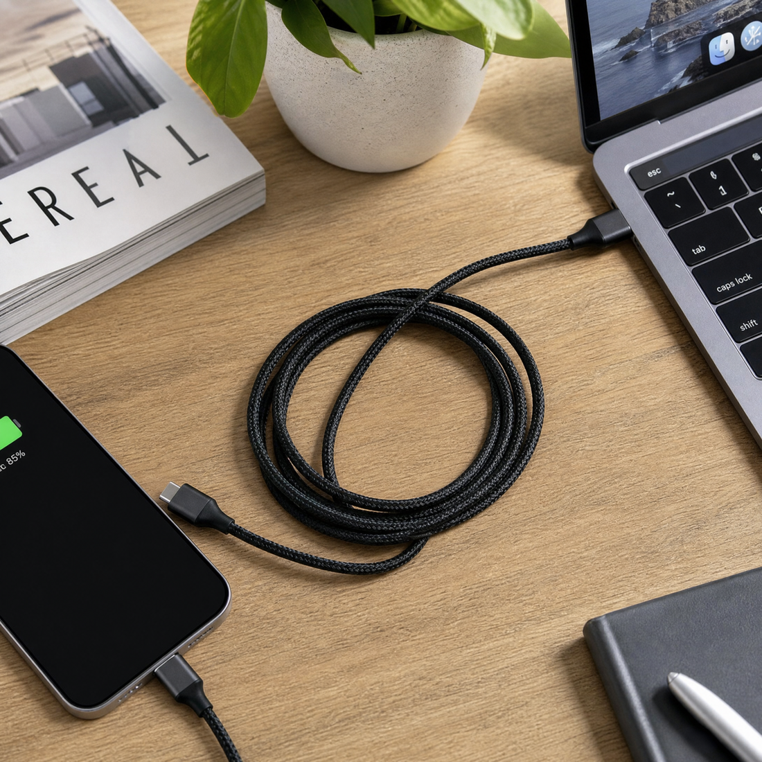 Cellect USB-A és USB-C mágneses adat és töltőkábel, 100 cm, Fekete