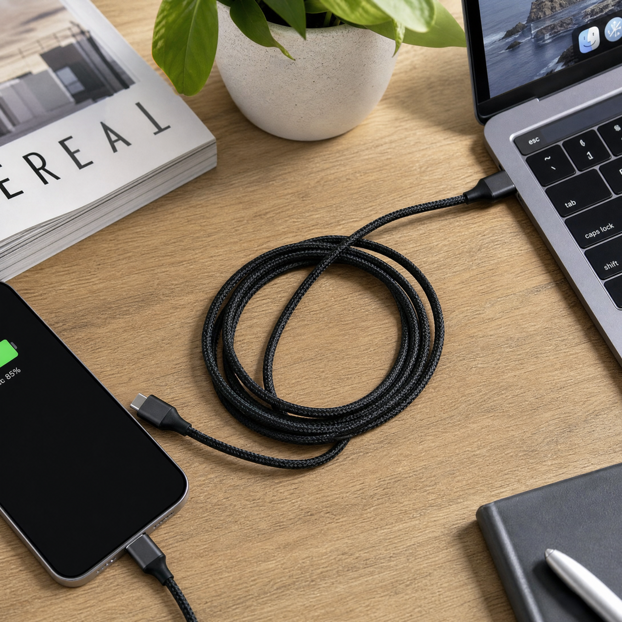 Cellect USB-A és USB-C mágneses adat és töltőkábel, 100 cm, Fekete
