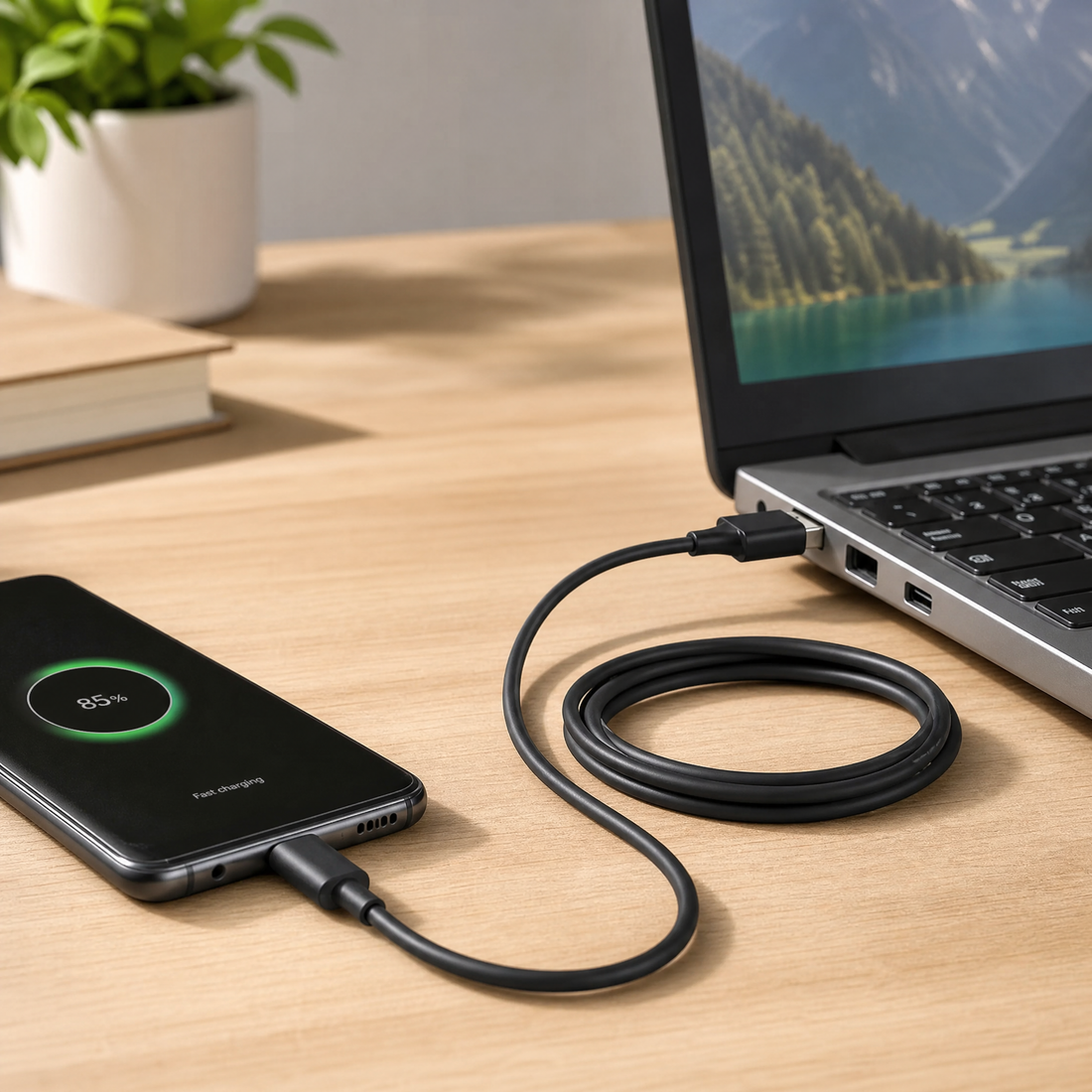Cellect USB-A és USB-C adat és töltőkábel, 100 cm, Fekete