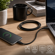 Cellect USB-C és USB-C puha szilikon adat és töltőkábel, 100 cm, Fekete