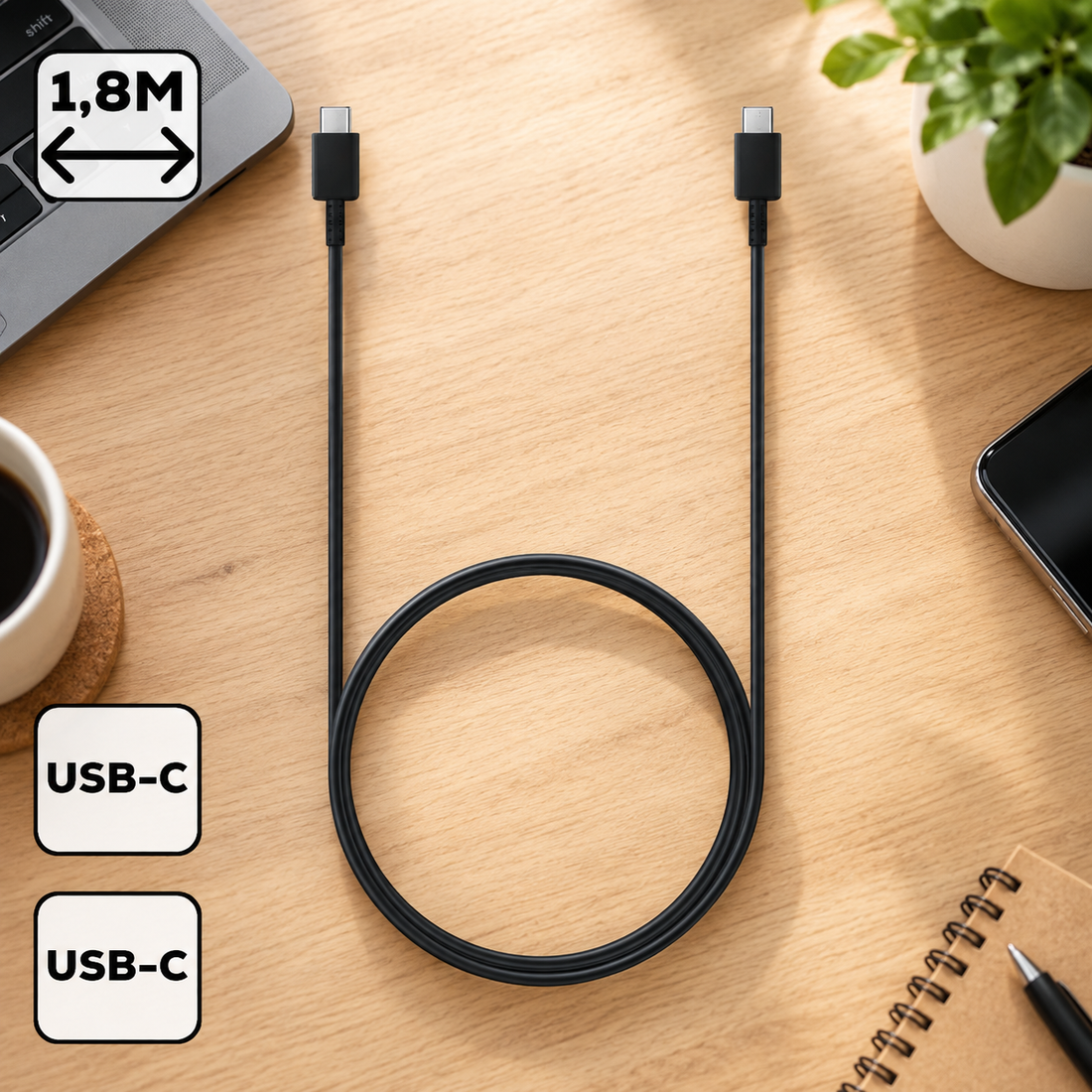 Samsung fekete USB-C USB-C kábel 1.8 m, 3A