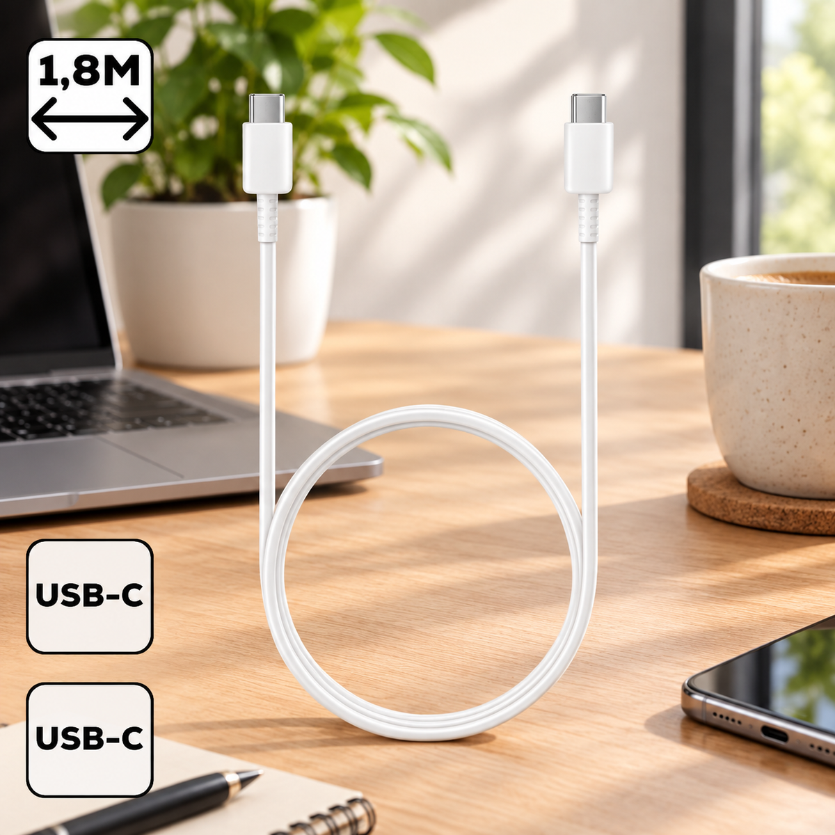 Samsung fehér USB-C USB-C kábel 1.8 m, 3A