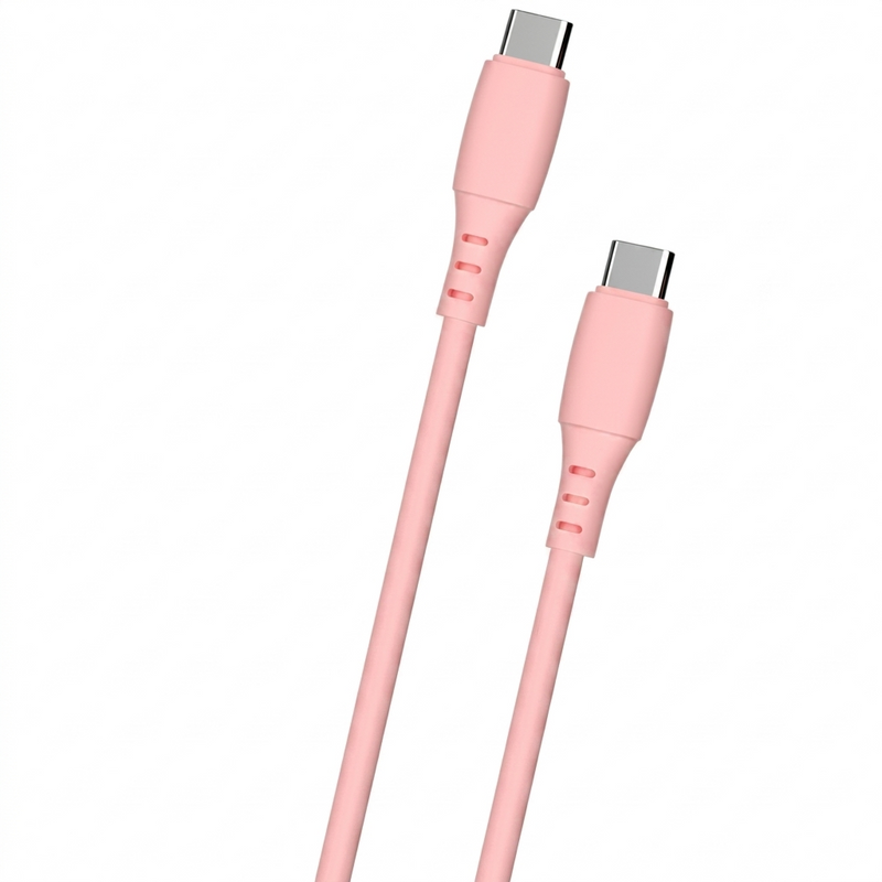 Cellect USB-C és USB-C puha szilikon adat és töltőkábel, 100 cm, Pink