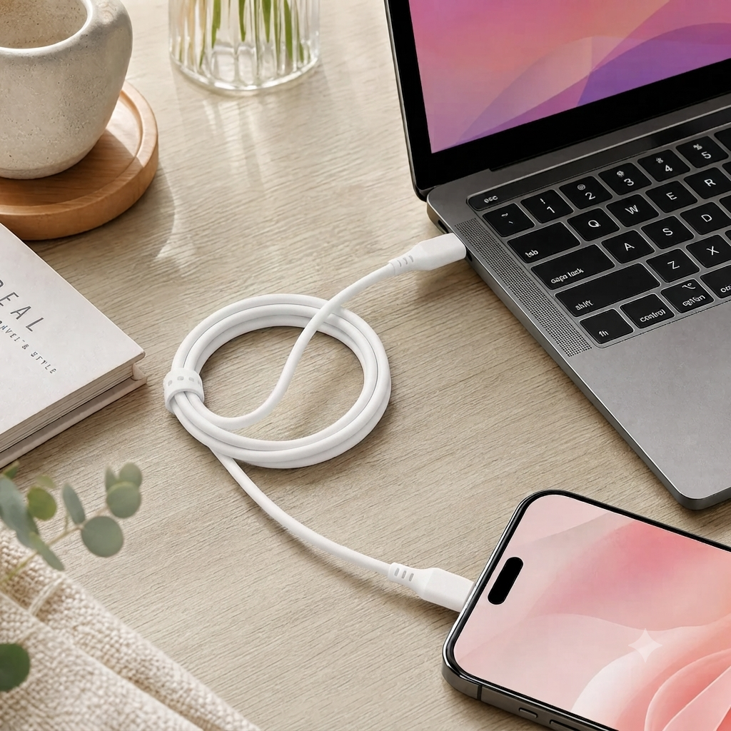 Cellect USB-C és USB-C puha szilikon adat és töltőkábel, 100 cm, Fehér