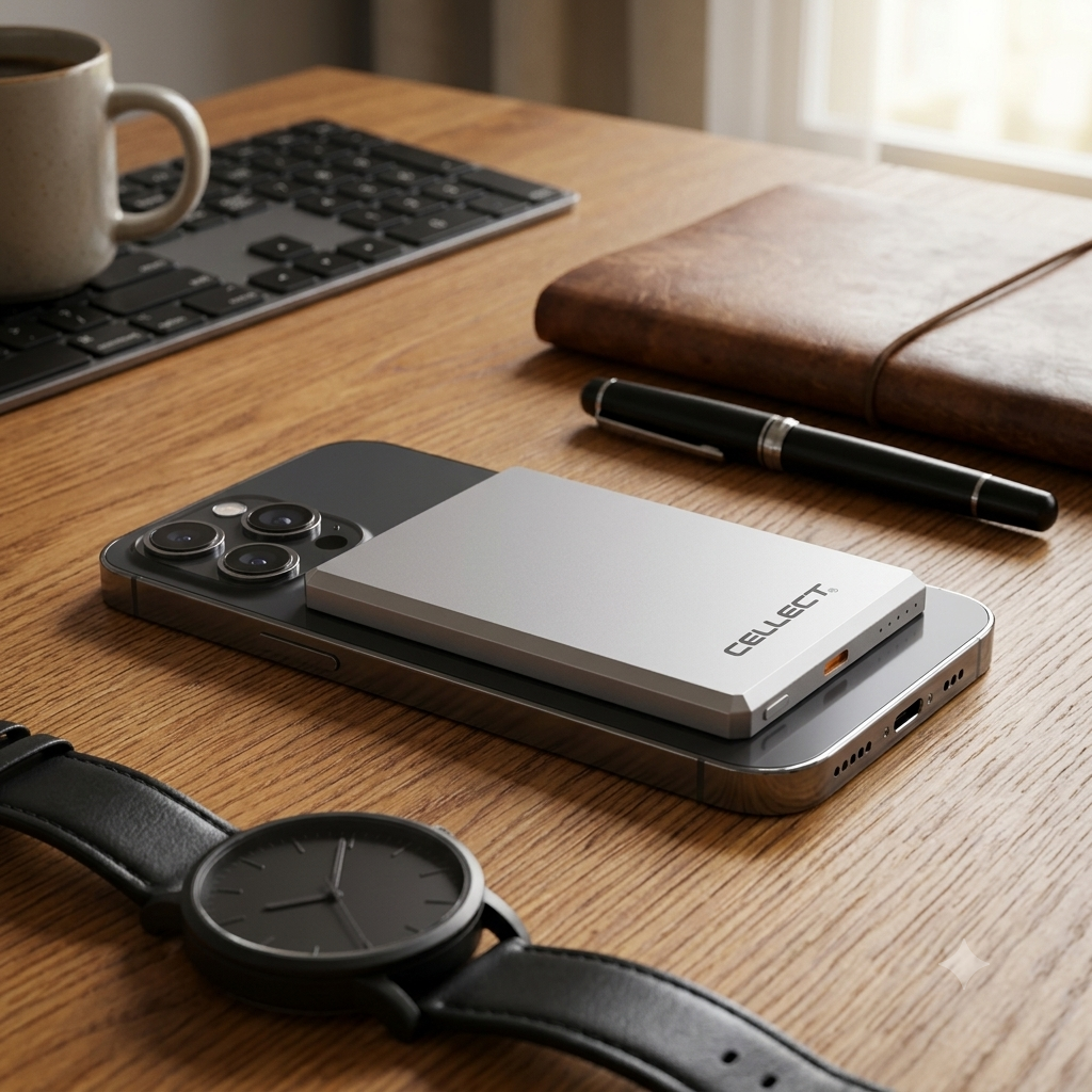Cellect slim mágneses powerbank, 5000 mAh, Ezüst