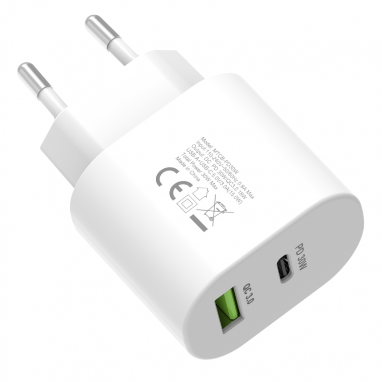Cellect 30W hálózati gyorstöltő adapter, Fehér