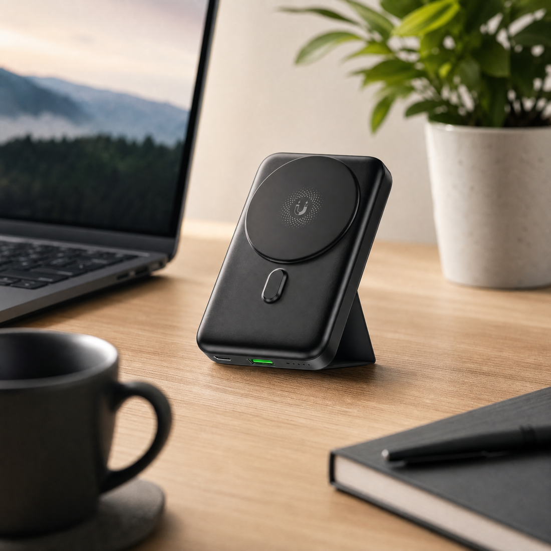 Cellect Fekete 10000mAh Kitámaszthatós mágneses Powerbank